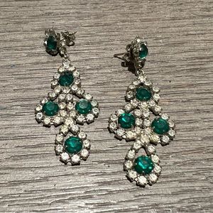 Vintage Faux Diamond & Emerald Drop Earrings